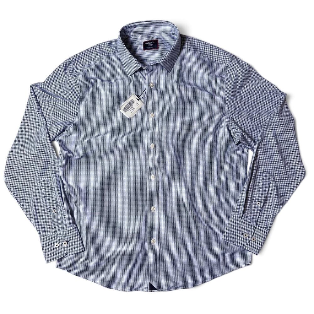 UNTUCKit Bishop Performance Shirt Mens Size M Blue White Micro Print Reg Fit NWT